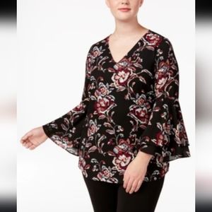 Alfani Plus Size Printed Bell-Sleeve Top Chic Etched Bloom 20W